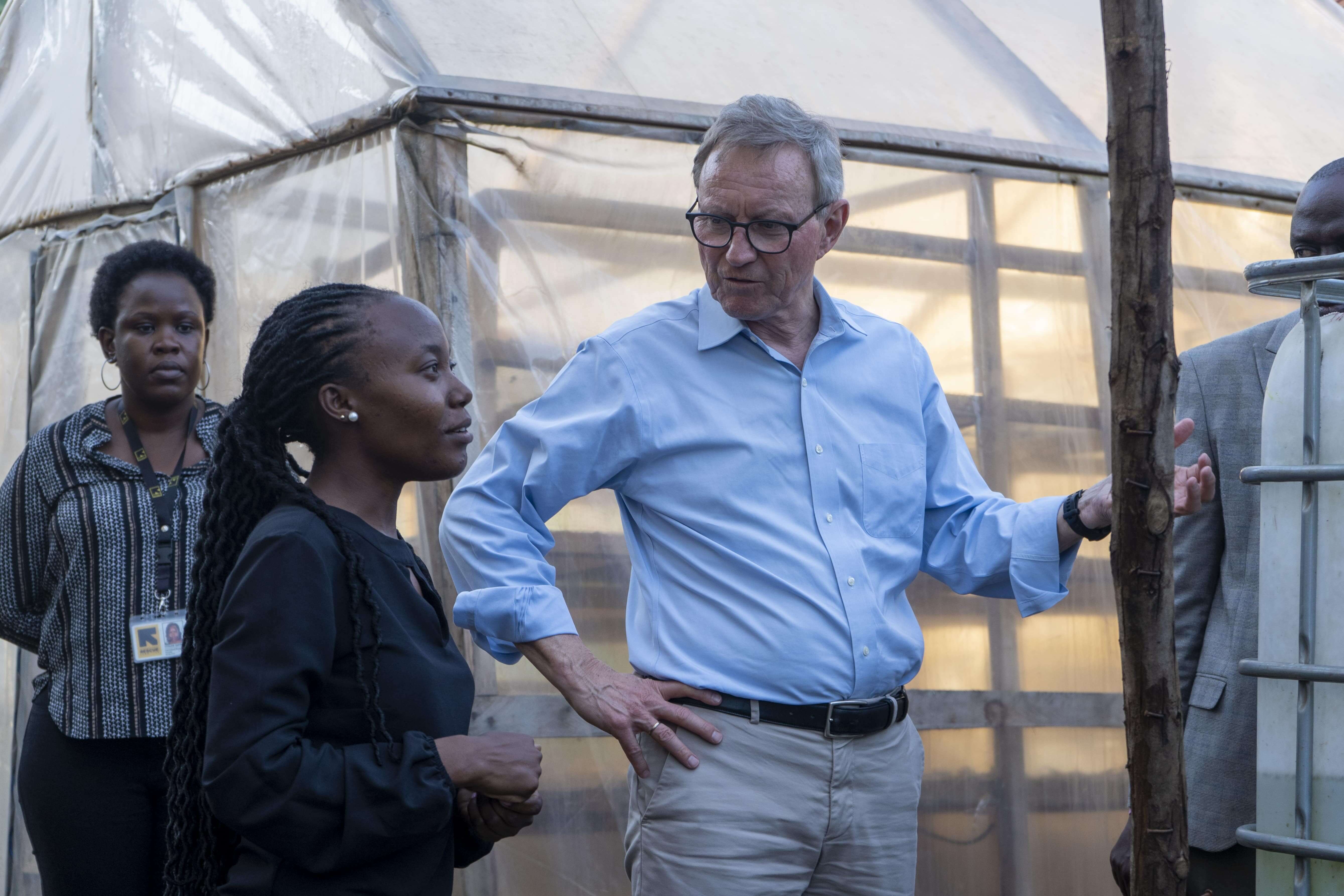 Joan Nakiyini, RGF Operations Lead converses with Mr. Heggenes during his tour of the RGF facility in Kampala, Uganda - thumbnail