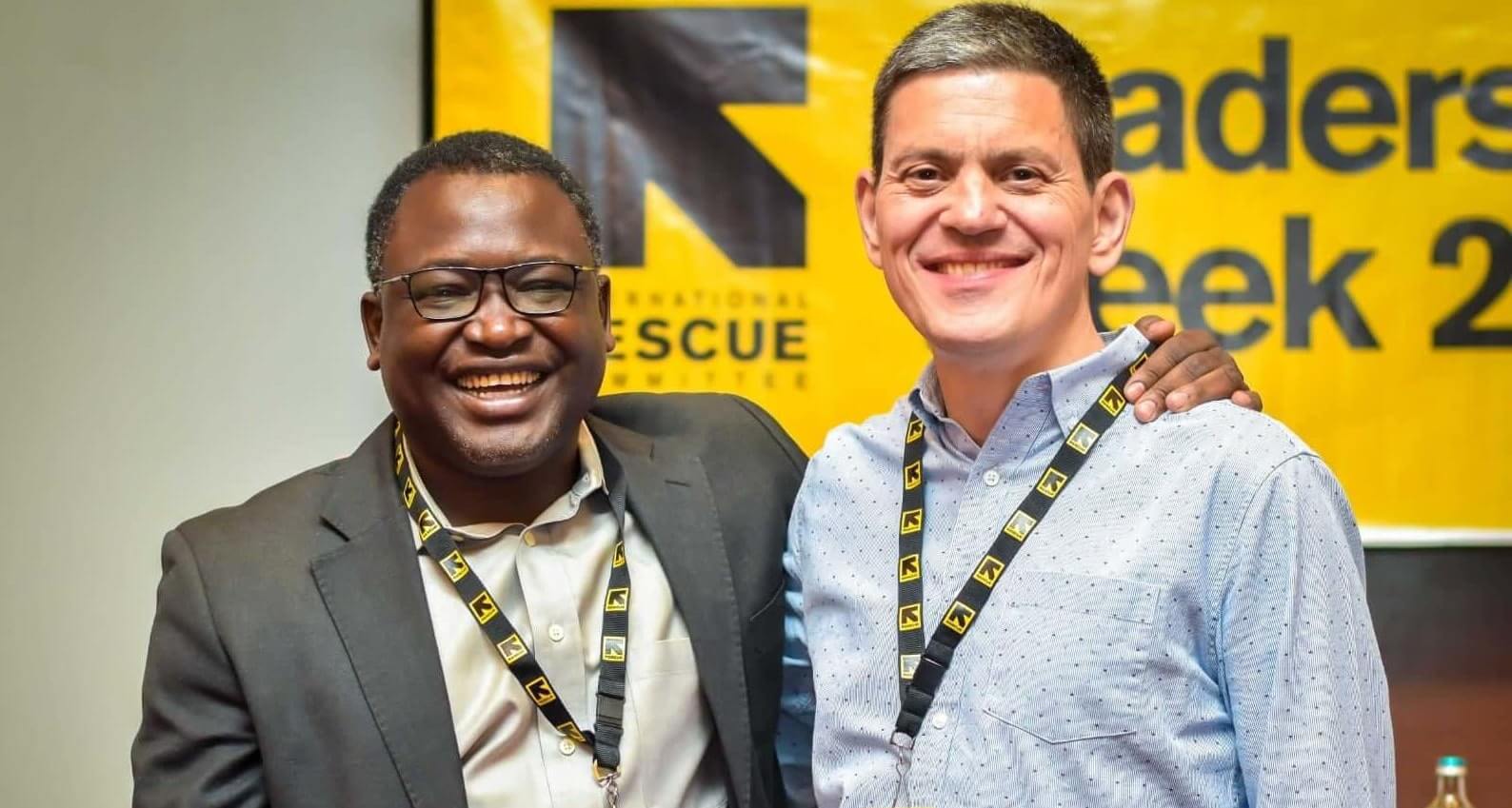 SHOFCO CEO Dr. Kennedy Odede and the IRC President and CEO David Miliband pose for a photo on the sidelines of the #IRCLeadershipWeek on May 25, 2023 in Nairobi