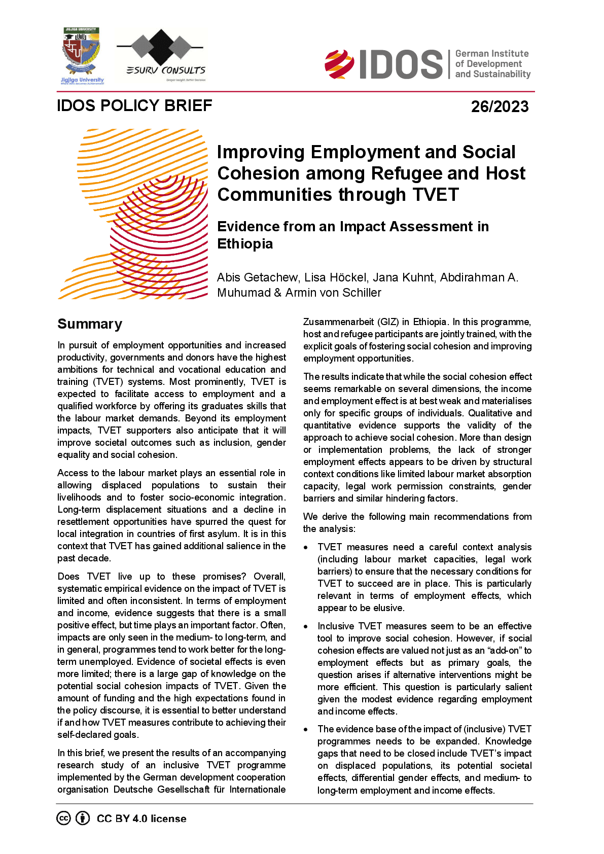 mproving Employment and Social Cohesion among Refugee and Host Communities through TVET 