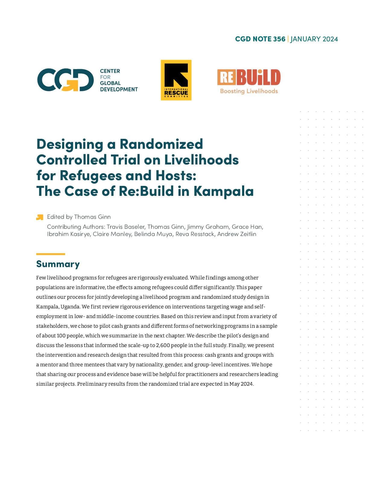 Designing a Randomized Controlled Trial on Livelihoods for Refugees and Hosts: The Case of Re:BUiLD in Kampala