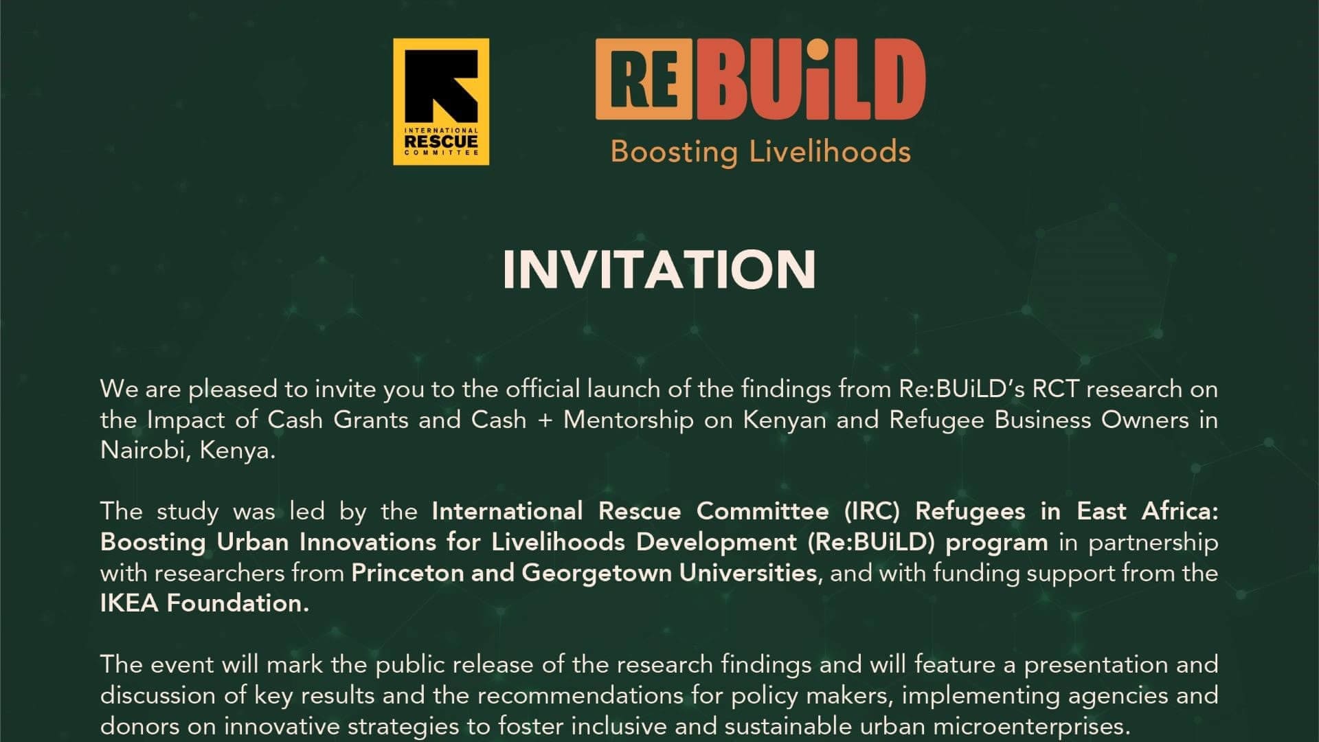 Launch of IRC's Re:BUiLD RCT Findings on Cash Grants & Mentorship Impact - Re:BUiLD Kenya