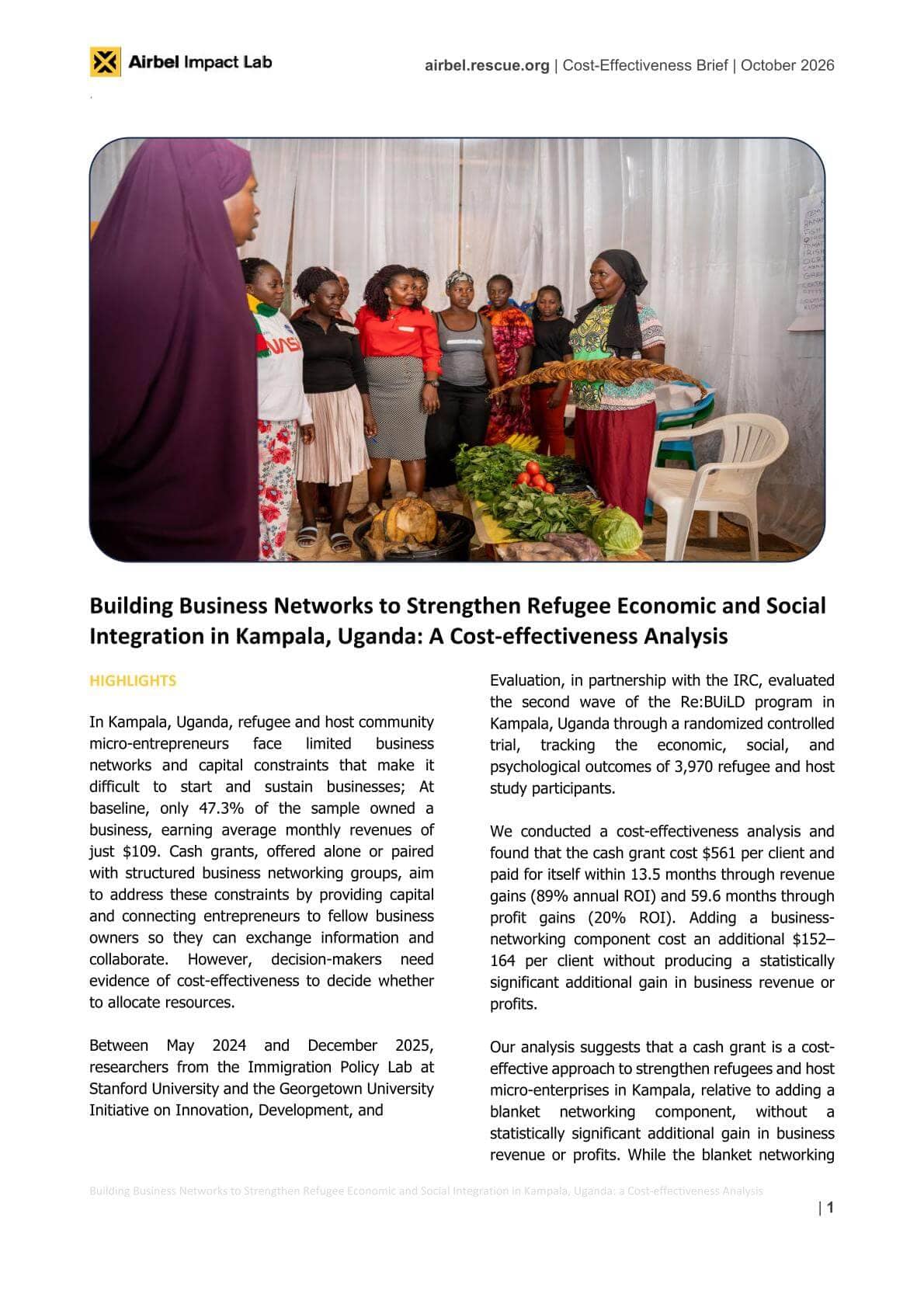 Building Business Networks for Refugee Integration in Kampala: A Cost-effectiveness Analysis