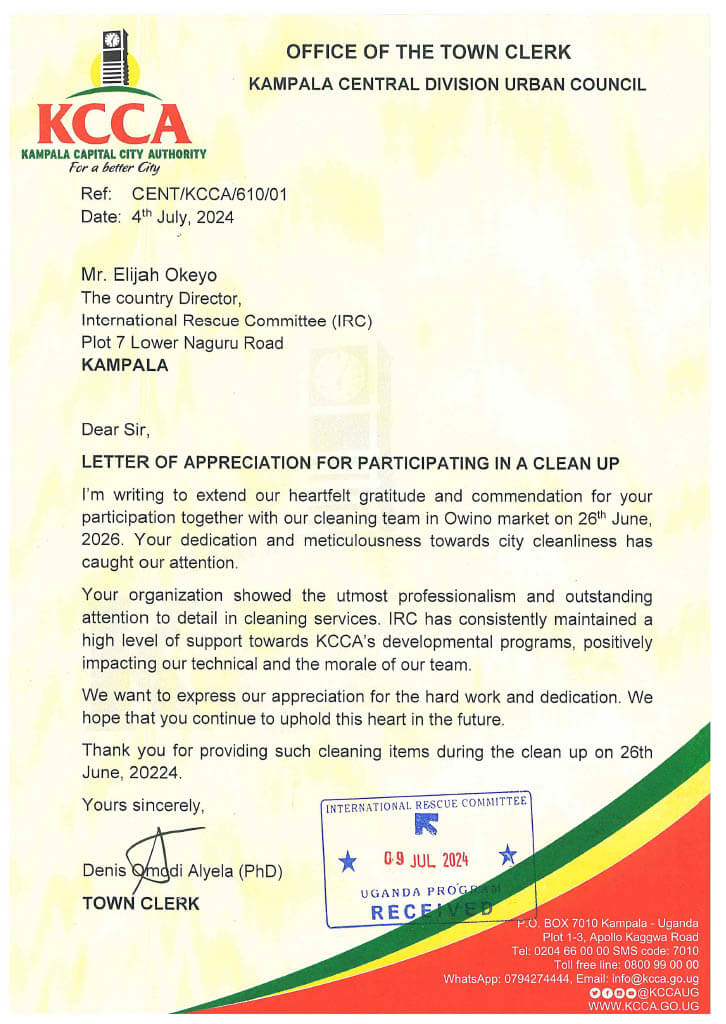 KCCA Appreciation Letter - Re:BUiLD