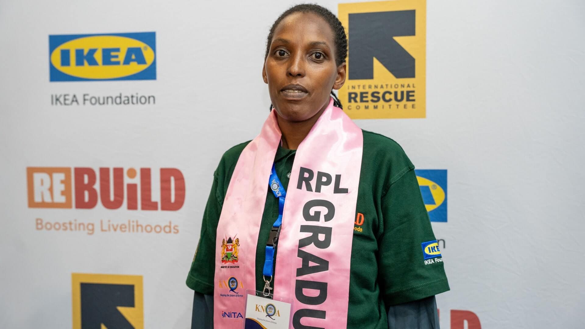 Mirel - an RPL graduate through Re:BUiLD poses for a photo at the RPL graduation ceremony in Nairobi