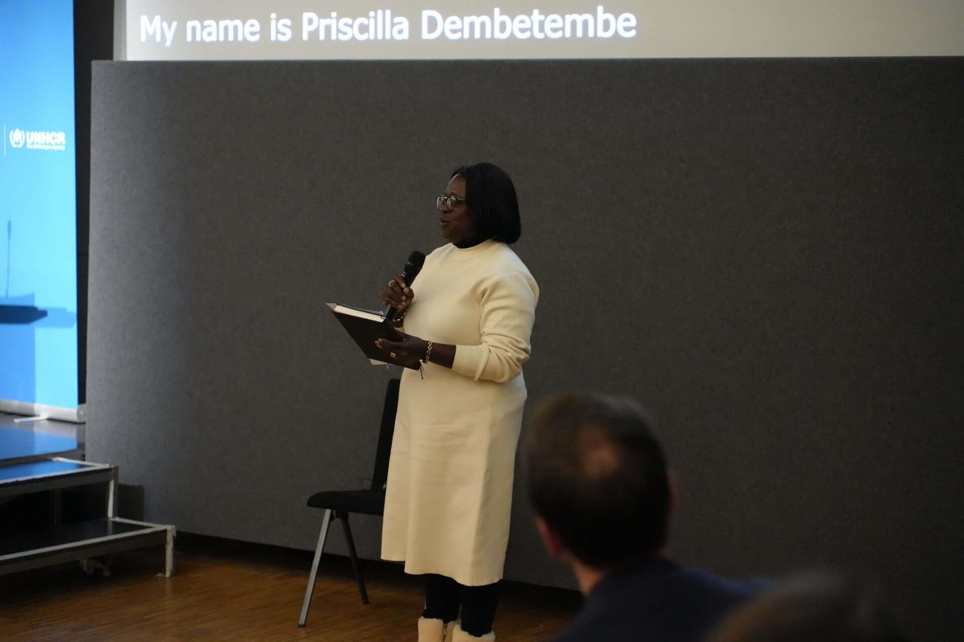 Priscilla Dembetembe, the Program Director for Re:BUiLD speaks at the Global Refugee Forum(GRF) in Geneva